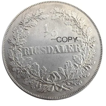 DANIJA Frederikas VII 1854/1855 2vnt FK,VS AR 0.5 Rigsdaler Skiedra, Padengtą Kopijuoti Monetas