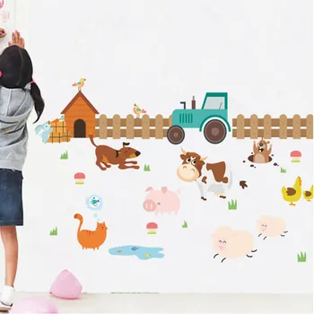 Darbštus ūkio šuo, katė, karvė, avis sienų lipdukai vaikams kambariai namų dekoro animacinių filmų gyvūnų sienos lipdukai meno pvc plakatai 