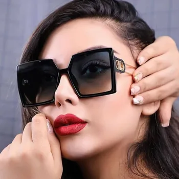 Derliaus tendencija negabaritinių dizaineris akiniai nuo saulės moterims, leopardas spausdinimui saulės akiniai, juoda prabangos prekės ženklo mados gradientas atspalvių