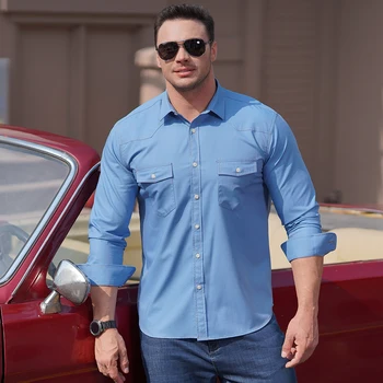 Didelio dydžio 6xl 7XL8XL 10XL džinsinio marškinėliai vyrams ilgomis rankovėmis atsitiktinis palaidų plonas vasaros aukštos kokybės non-ketus (negabaritinių plius dydis)