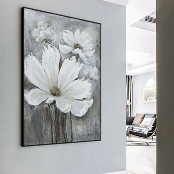 Didelio Dydžio Rankomis Dažyti Abstrakčiai Balta Gėlė Naftos Tapyba Ant Drobės Modernus Gėlių paveikslai, Nuotraukos Kambarį Apdaila
