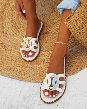 Didelis dydis 40-43 vasaros nauja linija sandalai metalo apdaila tuščiaviduriai iš moterų batai