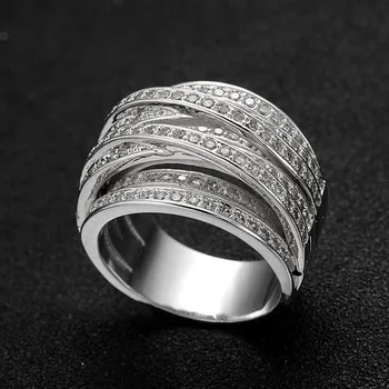 Didina Kelių sluoksnių kryžiaus žiedai moterų ir vyrų visiškai cirkonis deimantu balto aukso spalvos vestuvinis dalyvavimas juostoje, šaliai, papuošalai, dovana