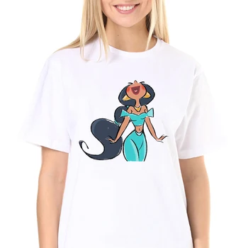 Disney Mielas Princesė Snieguolė Mulan Ariel T-Shirt Moterims, Kawaii Merginos Marškinėlius Ulzzang Atsitiktinis Harajuku Viršūnes Dropship