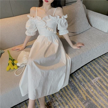Elegantiškas Harajuku Balta Derliaus Cottagecore Estetinės Kobieta Sukienka Vasaros White Fairy Dress Sundresses