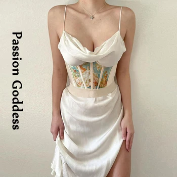 Elegantiškas Moteris Minkšto Satino Suknelė su Derliaus Korsetas Rankovių Spausdinti Karūna Juosta Suknelė Femme Šalies Klubas Ilgos Suknelės Vasarinės