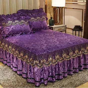 Europos stiliaus skirted paklode 3pcs lovatiesės aksomo, nėrinių apvadu lova, čiužinys padengti šiltas, aukštos kokybės lova padengti nemokamas pristatymas