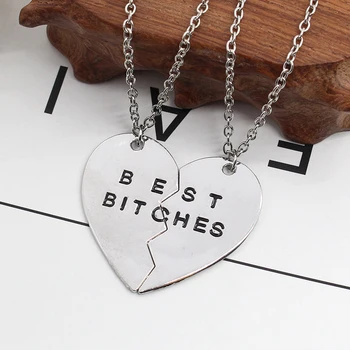 Fashion Bitches New Two Sets Of Friends Bff Mosaic Heart-shaped Pendant Necklace Alloy Male And Female Couple Jewelry