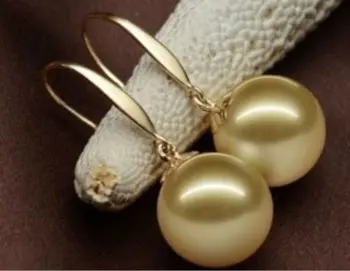 Gamtos AAA 16mm Australijos, pietų jūros aukso shell perlų auskarai aukso