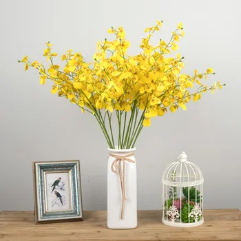 Geltona Dirbtinių Gėlių, Augalų, Namų Apdaila Plastikinių Puokštė Viena Orchidėja Geltona Filialas Gėlių Švenčių & Šalies Prekių
