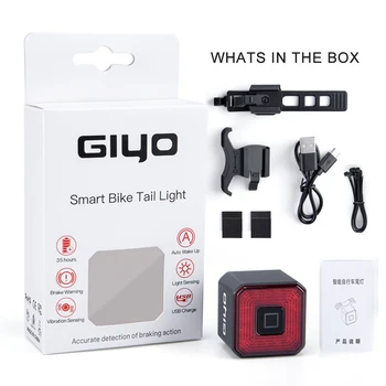 GIYO Naujas Smart Dviračių Stabdžių Žibintas užpakalinis žibintas Galinis Auto On/Off USB Dviračių Stop Signalas, LED Lempos Saugos Lanterna Dviračių Priedai