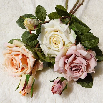 Graži rožė, dirbtinio šilko gėlių didelis retro namų dekoro netikrą baltos spalvos dirbtiniais rožių dirbtinės gėlės senovinių vestuvių decoratio
