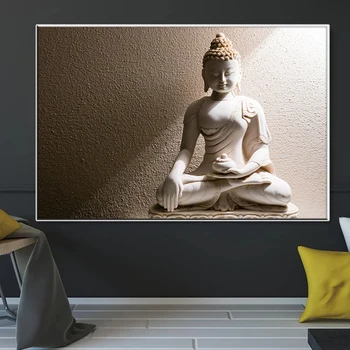 Gyvenimo kambario sienos apdaila balta Buda spausdinti plakato, šiuolaikinių namų puošybai Budos paveikslą 