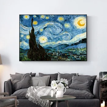 HD Modernių Namų Vienas Van Gogho Žvaigždėtas Dangus Meno Tapybos Drobės, Sienų Apdaila Dažymas Purkštuvu