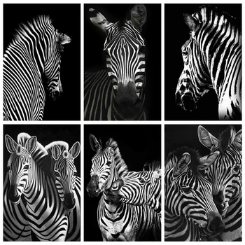 HUACAN Diamond Tapybos Zebra kvadratiniu Rankdarbių Diamond Siuvinėjimo Mozaikos Gyvūnų Juoda Ir Balta Namų Puošybai