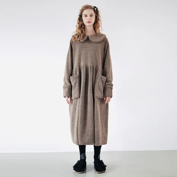 Imakokoni originalus ėriukų vilnos suknelė moterų 2020 m. rudens ir žiemos vidurio-ilgio, storio ir universalus-line sijonas