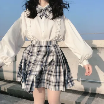 Japonijos ilgomis Rankovėmis Balti Marškiniai, Moterų Palaidinė Kawaii Mielas Nėrinių Lolita Visų Rungtynių Palaidinės Moterų korėjos Studentų Palaidinės, Topai