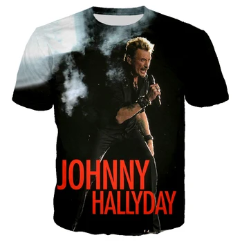 Johnny Hallyday 3D Atspausdintas Marškinėliai Vyrams, Moterims Vasaros Mados Atsitiktinis Stiliaus marškinėliai Hip-Hop Harajuku Streetwear Negabaritinių Viršūnės