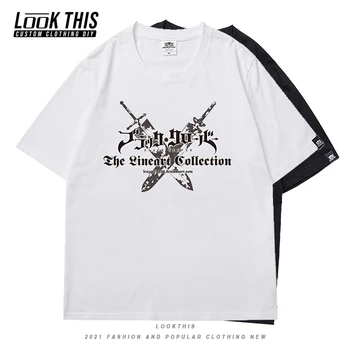 Juoda Dobilų Anime T-shirt mens Gotikos Laiškas Spausdinti Viršūnes & Tees Harajuku Gatvėje 2021 Summrt Vyrų Laisvas Minkštų Negabaritinių marškinėliai