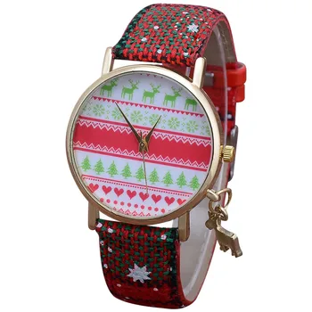 Kalėdų Atsitiktinis Paprastas Odinis Snaigės Kvarco Pakabutis Moterų Žiūrėti часы женские наручные montre femme relojes para mujer