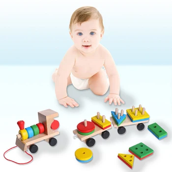 Karšto Pardavimo 2021 Vaikų Vystymosi Kūdikių Žaislai, Mediniai Traukinio Sunkvežimių Nustatyti Geometrinis Blokai Nuostabi Dovana Žaislas Lašas Laivybos