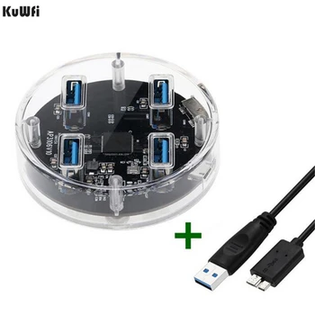 KuWFi Didelės Spartos 4 Prievadai USB 3.0 Skaidrus Hub USB Port USB HUB Nešiojamų OTG Centru 