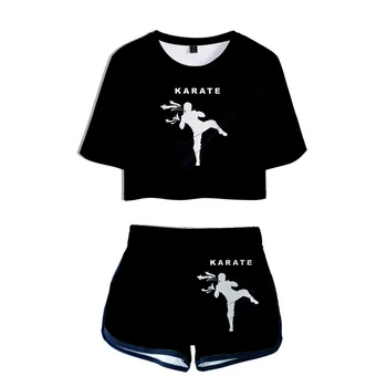 Kyokushin Karate 3D Atspausdintas Sexy 2 dalių Rinkinys Moterims Conjunto Feminino Moterų Pasėlių Viršų ir Šortai, Dviejų dalių Komplektus Atitikimo Rinkinys
