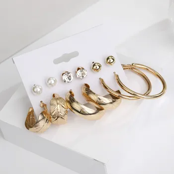 Kūrybos perlų auskarai kalnų krištolas nustatyti su dideliu apvaliu interneto įžymybė auskarai ir 6 porų priedai
