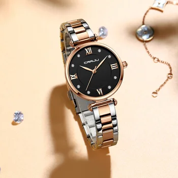 Laikrodžiai Moterims Prabangos Prekės CRRJU Elegantiškas Plonas Kvarcinis Laikrodis su Nerūdijančio Plieno Paprasta Moteris Laikrodis