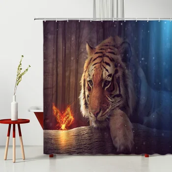Laukinių Gyvūnų Dušo Užuolaidos Žiaurus Vilkas Tigras Modelio 3D Atspausdintas Skalbti Mašinoje Vonios Sienelė Vonios Užuolaidos Kabliukai