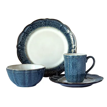 LingAo Amerikos glazūruotos keramikos stalo paramos nustatytas funkcijas Vakarų kepsnys patiekalai, patiekalai, salotos, makaronai dubenys puodeliai pieno