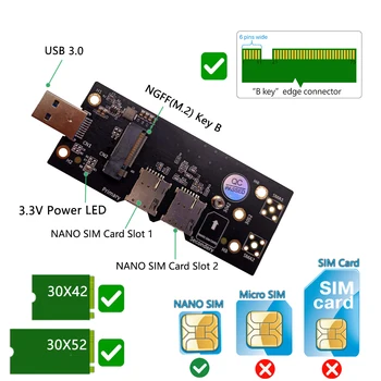 M. 2 NGFF, kad USB 3.0 Adapteris Keitiklis Kortelės Išplėtimo Kortos su Dviguba NANO SIM Kortelės Lizdas 3G/4G/5G Modulis M2 USB Riser Card