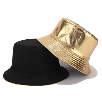 Mados Kieto Metalo, Aukso, Sidabro PU Kibiro Kepurę Vyrų ir Moterų Žvejys Skrybėlę nuo Saulės Kelią Skrybėlės