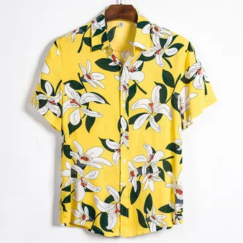 Mados Mens Havajų Paplūdimys Marškinėliai 2021 M. Vasarą Naujų Trumpas Rankovės Gėlių Spausdinti Atogrąžų 