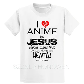 Man Patinka Anime, Bet Jėzus Visada Ateina Pirmas Marškinėliai Saulės Šviesa, Pavasario Medvilnės Apvalios Kaklo Juokingas Šeimos Individualų Cool Marškinėliai