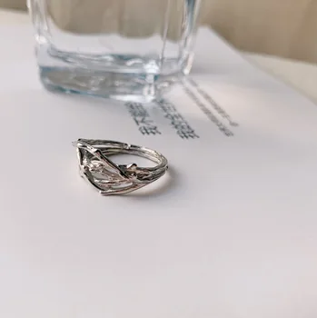 Mažas, Paprastas, Nereguliarus Tekstūros Žiedas s925 Sterlingas Sidabro Žiedas Asmenybės Moterų Atidaryti Sidabro Žiedas Papuošalų