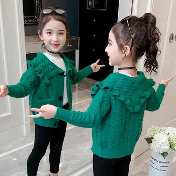 Mergaičių megzti megztinis rudens ir žiemos drabužių 2-10 metų amžiaus twist nerijos vaikų megztinis kailis mergina stiliaus megztinis MEDVILNĖ