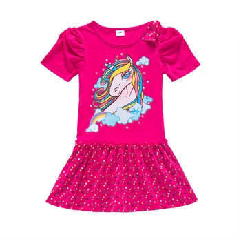 Merginos trumparankoviai vienaragis animacinių filmų suknelė medvilnės naujas vasaros didelis vaikų polka dot spausdinti suknelė SH5308