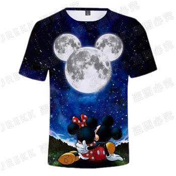 Mickey Mouse 3D Marškinėliai Vyrams, Moterims, Vaikams Disney Animacinių filmų Anime Atspausdintas T-shirt Vasaros trumpomis Rankovėmis Berniukas Mergaitė Vaikai Viršūnes Kietas Tee
