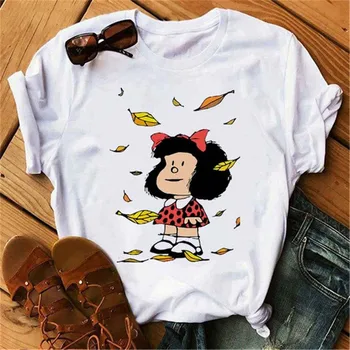 Mielas Animacinių filmų PAZ Mafalda ar QUIERO Kavinė Spausdinti Moterų Grafinis T-shirt Harajuku Atsitiktinis marškinėliai Moteriška Viršūnes Tees