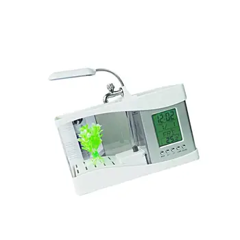 Mini USB Desktop Aquarium LCD Ekranas Žuvų Bakas Laikrodis LED Lempos, Šviesa Juoda/Balta