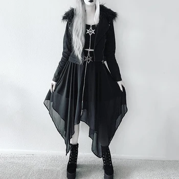 Moteriški Sijonai 2021 M. Vasaros Tinklelio, Nereguliarus Sijonas Pentagram Užtrauktukas Juoda Punk, Gothic Tamsos Lady Atsitiktinis Palaidų Streetwear Sijonai