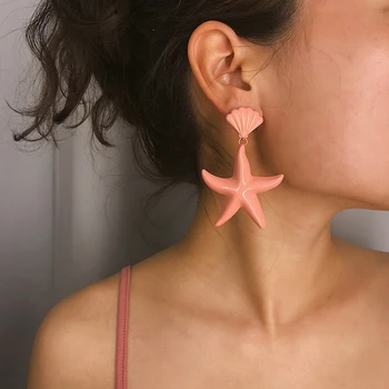 Moterų 3D Seashell Žvaigždė Stiliaus Pakabukas Tabaluoti Auskarai Paprasta, Šaliai, Papuošalai 7 Spalvų Nauja