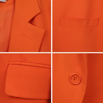 Moterų Mados Oranžinės spalvos Kostiumą, Paltą 2021 M. Pavasarį, Rudenį Plus Size Vieną Mygtuką Kostiumas Apykakle ilgomis Rankovėmis Moteriška Laisvi Švarkai Chaquetas