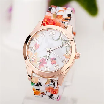 Moterų Mergaitė Žiūrėti Retro kaimo stiliaus modelis silikono žiūrėti Gėlių Priežastinis Kvarciniai Laikrodžiai Suknelė 2019 Karšto pardavimo reloj mujer A7