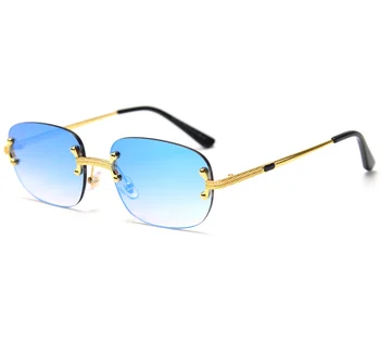 Mėlyna frameless retro akiniai nuo saulės veidrodėliai moterų 2021 uv400 aukštos kokybės kvadratinis rėmas vyras saulės akiniai taškus vyrų žalia akiniai nuo saulės