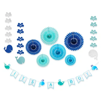 Mėlynasis Banginis Vandenyno Baby Shower Dekoracija Berniukas Vaikai Tai Berniukas Reklama Gimtadienio Popieriaus Banginis Girliandas Kabinti Mėlynos balionų