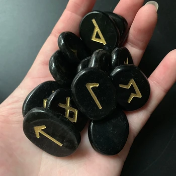 Natūralus Juodas Obsidianas Palmių Akmenys Viking Runos Amuletas Būrimą Palmstone Kristalų Šiaurės Runų Akmenų Rinkinys Simboliai Amatų 25pcs