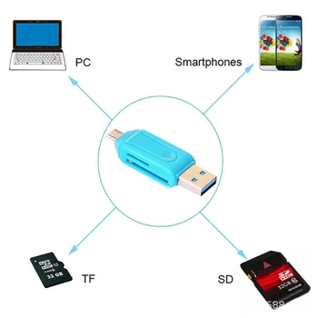 NAUJA Micro USB ir USB 2 in 1 OTG Kortelių Skaitytuvas Didelės spartos USB2.0 Universalus OTG TF/SD Android Kompiuteris Plėtinio Antraštės