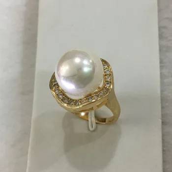Nauja tendencija motinos išskirtinį 18KGP apdaila krištolo kaip 14mm white shell perlų žiedas DYDIS 6/7/8/9/10